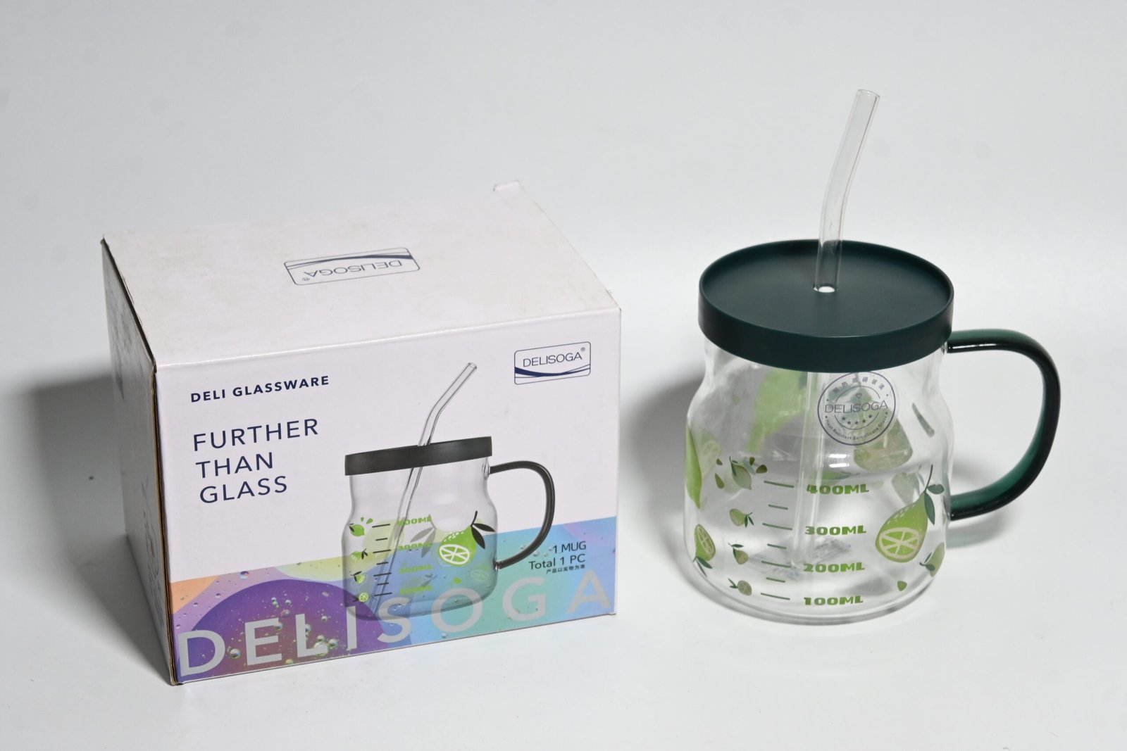 Delisoga Glass Mug with Glass Straw 500 ML - Image 2